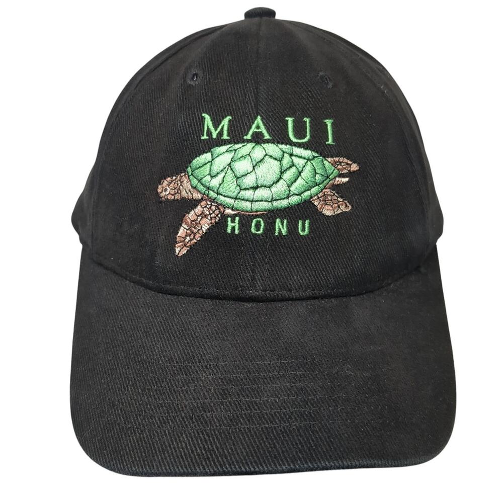 Maui Honu Slideback Hat Black One Size Embroidered Hawaiian Headwear
